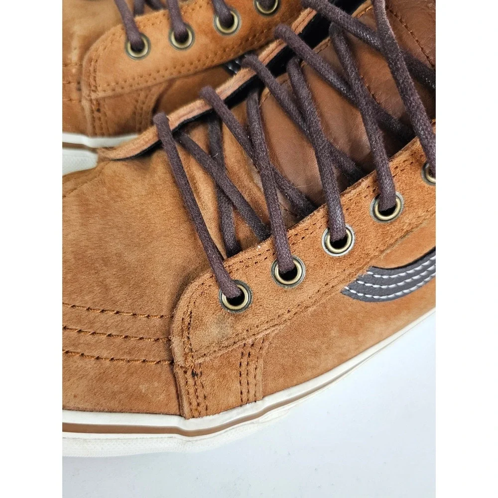 Vans Sk8-Hi MTE Glazed Ginger Brown Suede Plaid Flannel Mens 10.5 High Shoes